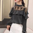 Lace Panel Dotted Ruffled Blouse