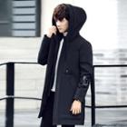 Faux-leather Applique Hooded Down Coat