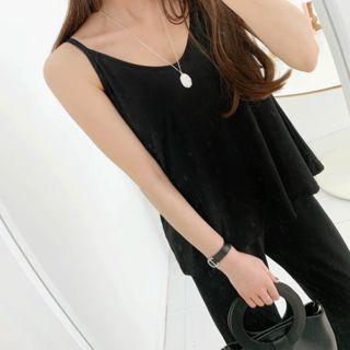 Set: Spaghetti-strap Top + Band-waist Boot-cut Pants
