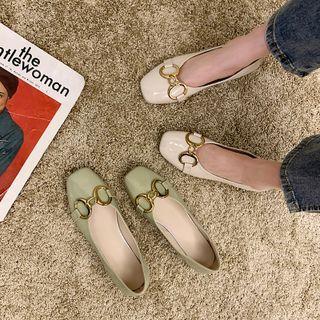 Square-toe Buckled Low-heel Shoes