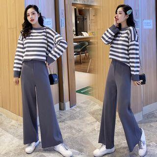 Set: Long-sleeve Striped T-shirt + Wide-leg Pants