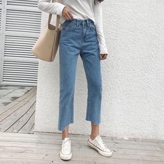 Regular-fit Asymmetric Hem Washed Jeans