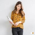 Leaf Print Chiffon Blouse