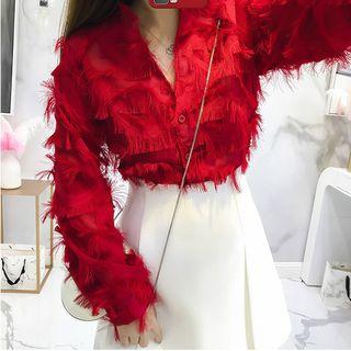 V-neck Fringe Blouse