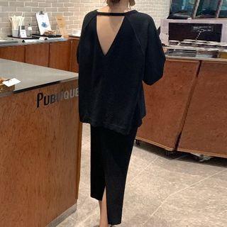Cutout-back Sweatshirt / Midi Knit Skirt