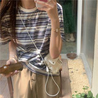 Crewneck Two Tone Striped Oversize Top As Shown In Figure - One Size