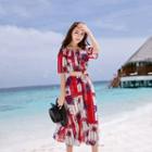 Set: Patterned Bikini + Off Shoulder Top + Cover-up
