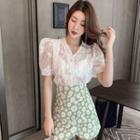 Short-sleeve Lace Top / Floral Mini Skirt
