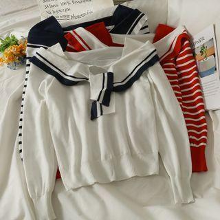 Boantneck Sailor-collar Light Knit Top