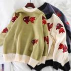 Color-panel Fish Embroidery Sweater