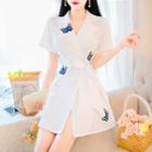 Set: Short-sleeve Tie-waist Dress + Shorts