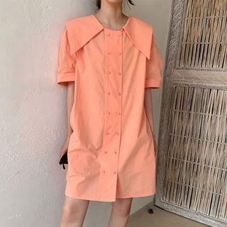 Short-sleeve Double-breasted Shirtdress Tangerine - One Size
