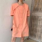 Short-sleeve Double-breasted Shirtdress Tangerine - One Size