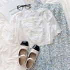 Puff-sleeve Square-neck Top White - One Size