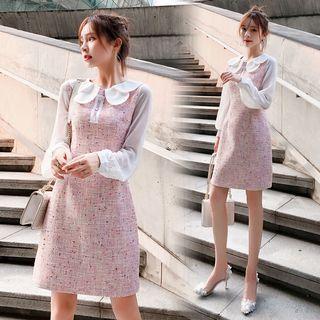 Mock Two Piece Peter Pan Collar Tweed Dress