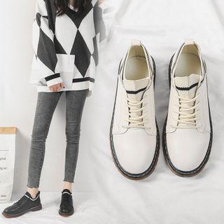Knit Panel Lace-up Faux-leather Casual Shoes