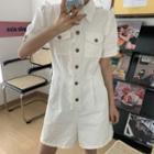 Eyelet Trim Short-sleeve Shirt / Playsuit