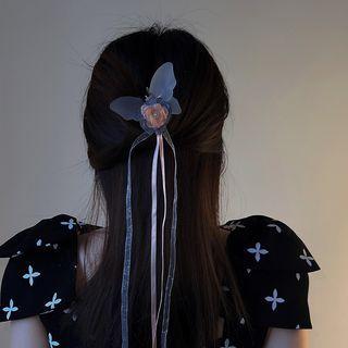 Butterfly Fringed Alloy Hair Clamp Orange & Blue - One Size