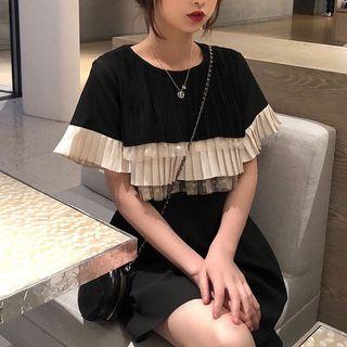 Pleated Panel Short-sleeve A-line Mini Dress