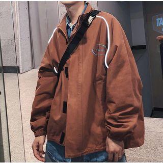 Letter Embroidered Reflective Zip Jacket