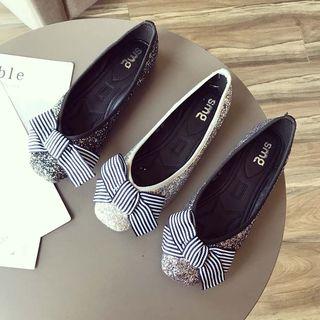 Striped Bow Glittered Flats
