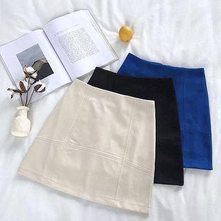 Plain Zip High-waist Acrylic A-line Skirt