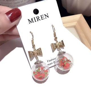 Glass Ball Bow Drop Earring 1 Pair - Steel Needle - Red - One Size
