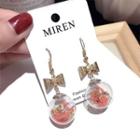 Glass Ball Bow Drop Earring 1 Pair - Steel Needle - Red - One Size