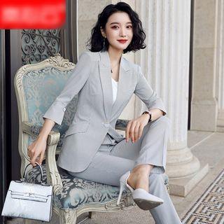 3/4-sleeve Single-button Blazer / Dress Pants / Camisole