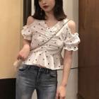 Drawstring Off-shoulder Polka Dot Blouse