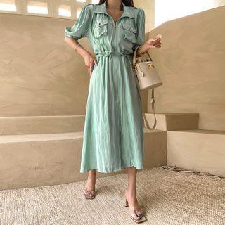 Drawstring-waist Zip-front Dress
