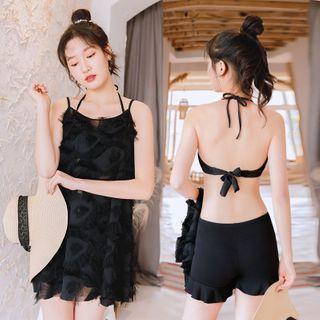 Set: Halter-neck Bikini + Feather Cover Up