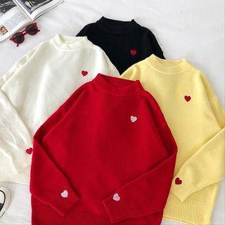 Heart Embroidered Crewneck Long-sleeve Sweater