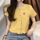 Ruffle Button-up Short-sleeve Top