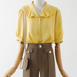 Short-sleeve Ruffle Trim Blouse / Dress Pants