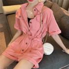 Short-sleeve Wide-leg Cargo Playsuit Pink - One Size