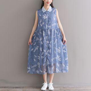 Printed Sleeveless Midi Shirt Dress