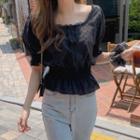 Short-sleeve Lace Blouse Black - One Size