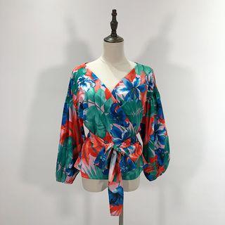 Flower Print Wrap Blouse