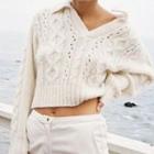 Cable Knit Open-collar Sweater White - One Size