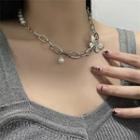 Faux Pearl Butterfly Necklace Silver - One Size