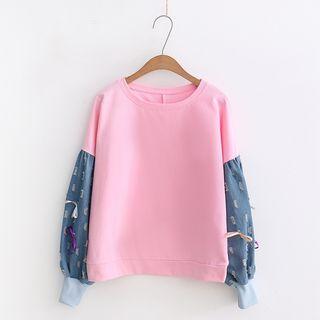 Ripped Denim Panel Pullover
