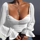 Lantern Sleeve Sweetheart Collar Polka Dot Crop Blouse