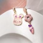 Rabbit Carrot Asymmetrical Alloy Dangle Earring 1 Pair - Silver Stud - Pink - One Size