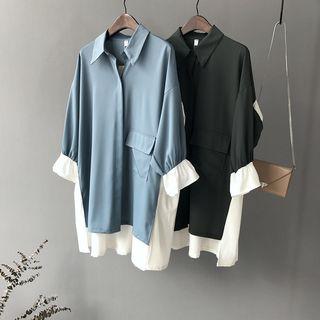 Ruffle Panel Chiffon Long Blouse