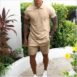 Set: Short-sleeve Zip Polo Shirt + Shorts