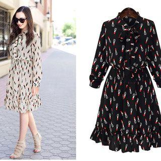 Bow Floral Print Tie-waist Chiffon Sheath Dress