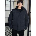 Detachable-hood Padded Jacket Black - One Size