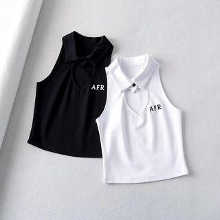 Collar Halter Neck Letter Embroidered Tank Top
