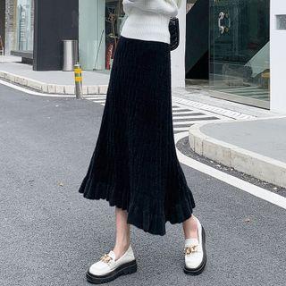 Frill Trim Knit Midi A-line Skirt